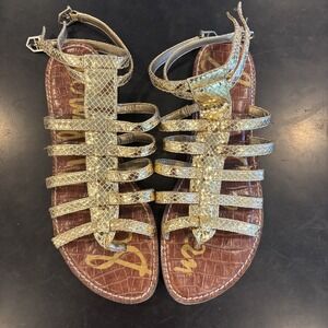 Sam Edelman Roman Gladiator Sandals Gold Snake print Reptile Womens 9 M